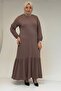 52034 Plus Size Ruffled Skirt Combed Cotton Dress - Mink - 2