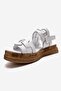 Elvoro White Genuine Leather Women's Sandals with Knitted Straps - 6