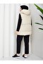 Women's Zippered Pocket Hooded Cream Puffer Vest - 6