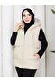 Women's Zippered Pocket Hooded Cream Puffer Vest