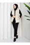 Women's Zippered Pocket Hooded Cream Puffer Vest - 3
