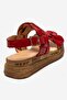 Elvoro Red Genuine Leather Women's Sandals with Knitted Straps - 5