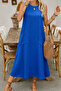 Women's Round Neck Pocketed Flared Long Summer Dress - 3
