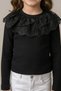 Girl's Ribbed Guipure Detailed Long Sleeve Badi - Black (Ages 5-12) - 7
