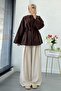 Premium Guipure Piping Poplin Shirt Tunic - Brown - 8