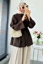 Premium Guipure Piping Poplin Shirt Tunic - Brown - 6