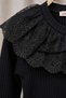 Girl's Ribbed Guipure Detailed Long Sleeve Badi - Black (Ages 5-12) - 6
