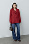 Double-Breasted Striped Oversize Blazer Jacket Red - 5