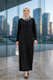 Women's Crystal Fabric Stone Detailed Long Black Hijab Dress - 4