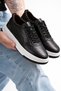 Efnan Shoes Men's Dark Black Polyurethane Lightweight Orthopedic Stitched Sole Daily Sports Walking Shoes