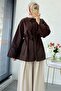 Premium Guipure Piping Poplin Shirt Tunic - Brown - 5