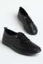 Genuine Leather Orthopedic Women's Casual Shoes Black Elastic Lace-Up Laser Printed