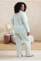 Mavi Çiçekli Yaka Biye Detaylı Büyük Beden Pijama Takımı TBBSS26AI00034 - 3