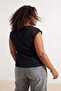 Black Belt Detailed Square Neck Interlock Knitted Plus Size Blouse Tbbss26Af00048 - 3