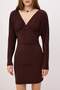 Kahverengi Bodycon V Yaka Uzun Kollu Büzgülü Mini Esnek Örme Elbise TWOSS26EL00630 - 3