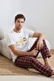 Beyaz Regular Kesim Kısa Kollu Pamuklu Ekose Breakfast Baskılı Pijama Takımı TMNSS26PT00006