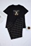 Black Regular/Normal Cut Plaid / Checked Cotton Piece Knitted Pajama Set Tmnss26Pt00048 - 5