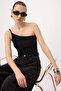 Black Asymmetric Collar Glitter Party Blouse Tprss26Bz00032 - 2