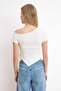 Ecru Fitted/Asymmetrical Neckline Short Sleeve Ribbed Stretchy Knitted Blouse Twoss26Bz00616 - 4
