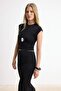 Black Plain Fitted Moon Sleeve Short Midi Stretchy Knitted Bottom - Top Set Twoss26Au00133 - 2