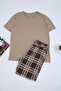 Beige Regular Plaid/Cotton Knitted Pajama Set Tmnss26Pt00047 - 5