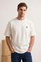 Ekru Istakoz Nakışlı Oversize/Geniş Kesim %100 Pamuk T-Shirt TMNSS26TS00025 - 2