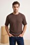 Brown Off-Shoulder Regular Fit Textured T-Shirt Tmnss26Ts00005