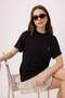 Siyah Nakışlı/İşlemeli Oversize/Geniş Kalıp %100 Pamuk Örme T-Shirt TWOSS26TS00165 - 2