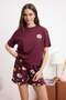 Mürdüm %100 Pamuklu Kedi Baskılı Fırfırlı Örme Pijama Takımı THMSS26PT00174 - 2