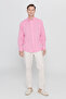 Men's Fuchsia Linen Comfort Fit Relaxed Fit Buttoned Lapel Casual Shirt - 8
