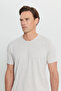 Men's Beige Melange Cotton Slim Fit Slim Fit Crew Neck Basic T-Shirt - 7
