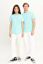 Men's Turquoise 100% Cotton Slim Fit Slim Fit Crew Neck Basic T-Shirt - 7