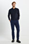 Men's Navy Blue Slim Fit Slim Fit Cotton Flexible Dobby Side Pocket Trousers - 5