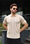 Stone Color Polo Collar Knitwear Men's T-Shirt E7469 - 2