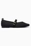 Women's Knitwear Ballerina Ballet Shoes with Square Toe and Baretli Design, Casual Ballerina Cala Black - 2