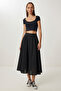 Summer Flared Midi Woven Skirt Lcr0110 Black - 2