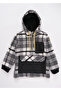 Boys' half-zip hooded black plaid lumberjack shirt - 3