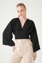 Black V-Neck Long-Sleeved Blouse 242218 - 2