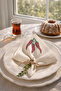 Set of 6 Pepper Patterned Stone Embroidered Cream Linen Napkins - 34X34 cm Stylish Event Table Napkins