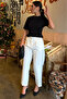 White Fabric Trousers with Detailed Cuffs and Flat Legs Mg2642 - 5