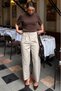 Beige Pleated Detailed Capped Straight-Leg Fabric Trousers Mg2642 - 7