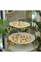 Gold Bird Detailed 2-Tier Porcelain Serving Plate, Decorative Kura Piped K & Serving Stand