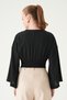 Black V-Neck Long-Sleeved Blouse 242218 - 5