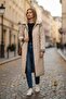 Women's Large Size Plaid 120 Cm Seasonal Light Beige Quilted Coat 1042 - 3