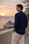 Lightweight and Breathable Men's Muslin Half Placket Court Collar Oversize Shirt - Navy Blue - 5