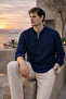 Lightweight and Breathable Men's Muslin Half Placket Court Collar Oversize Shirt - Navy Blue - 2
