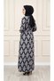 Duru Dress Gray Karin Fabric Diamond Pattern Dress with Button Detail and Belt - 5