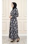 Duru Dress Gray Karin Fabric Diamond Pattern Dress with Button Detail and Belt - 4