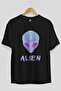 Alien Front Printed Black Oversized t-shirt Unisex Men Women Crew Neck - 2