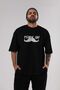 Turkish Handwork Front Printed Black Oversize T-shirt Men's Women's Crew Neck - 6